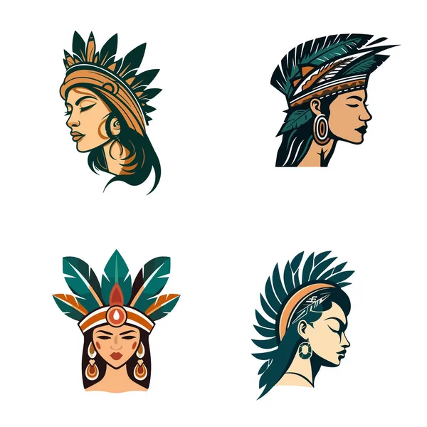 Zeichnungen Hispanischer Indianer Kopfbedeckungen — Stockvektor