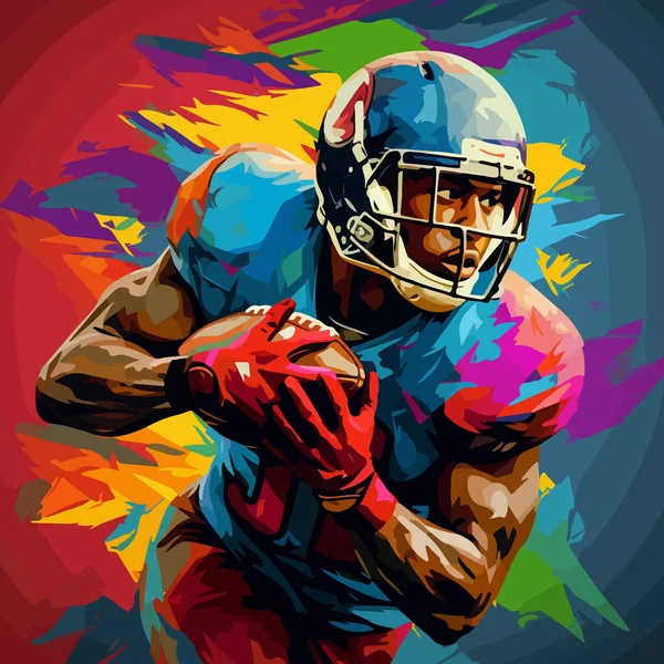 Renkli arka planda topu ve kaskı olan bir NFL oyuncusunun çizimi. Tasarımın için.