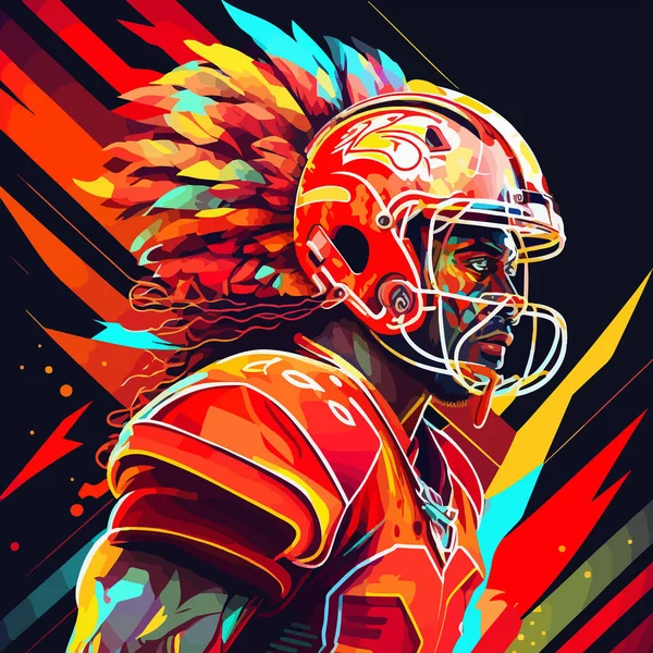 Maskeli ve renkli arka planda bir NFL oynatıcısının çizimi. Tasarımın için.