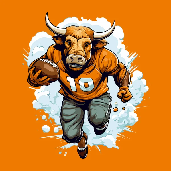 Stock vector Cartoon drawing of a bull in an orange uniform, an american football player