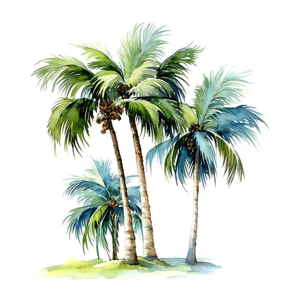 Akvarel Kresba Kokosových Stromů Bílém Pozadí Pro Váš Design — Stock fotografie