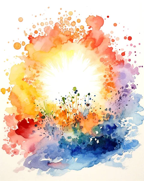 Акварельный Рисунок Вспышек Красок Растений Фоне Солнца — стоковое фото
