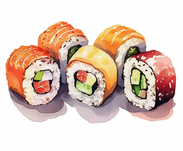 Watercolor Drawing Several Sushi Your Design — Stock Photo, Image