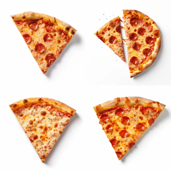 Zdjęcie Plasterków Pysznej Pizzy Liśćmi Grzybami Salami Białym Tle — Zdjęcie stockowe