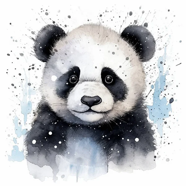 Dibujo Acuarela Pequeño Panda Sobre Fondo Blanco Para Diseño — Foto de Stock