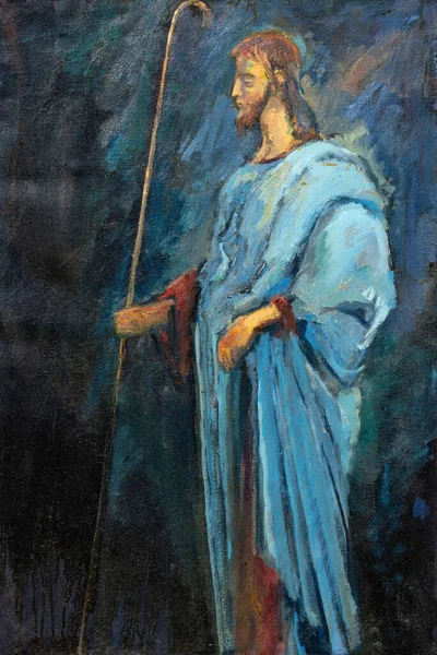 Peinture Huile Originale Jésus Christ Comme Bon Berger — Photo