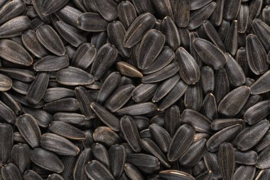 Organik siyah ayçiçeği tohumlarının makro görüntüsü, doku ve arkaplan.