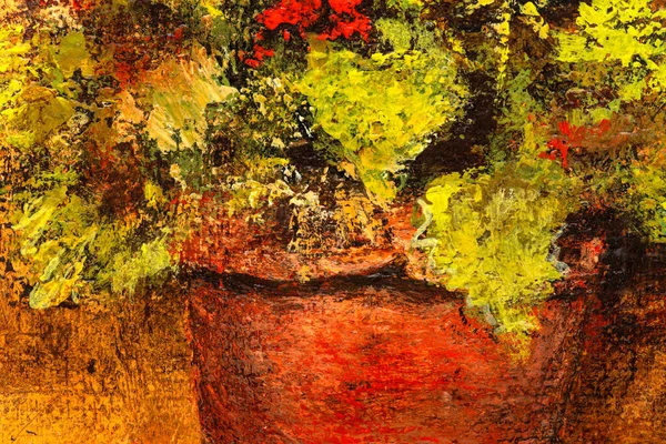 Abstract macro of still life painting depicting red geranium flowers. Beautiful impressionist style floral painting.