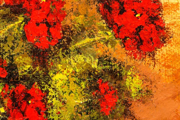 Abstract macro of still life painting depicting red geranium flowers. Beautiful impressionist style floral painting.