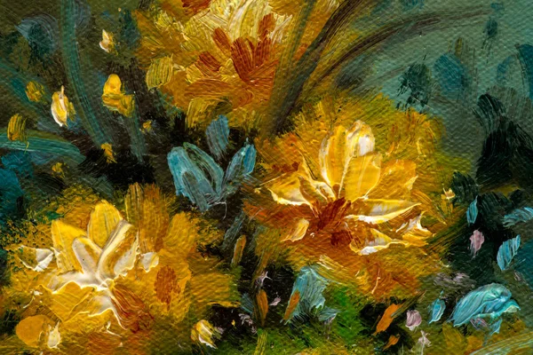 Macro Pintura Óleo Pinceladas Que Representan Flores Crisantemo — Foto de Stock