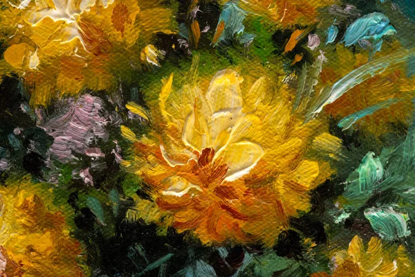 Макрос Олійного Живопису Пензлик Зображенням Квітів Хризантеми — стокове фото