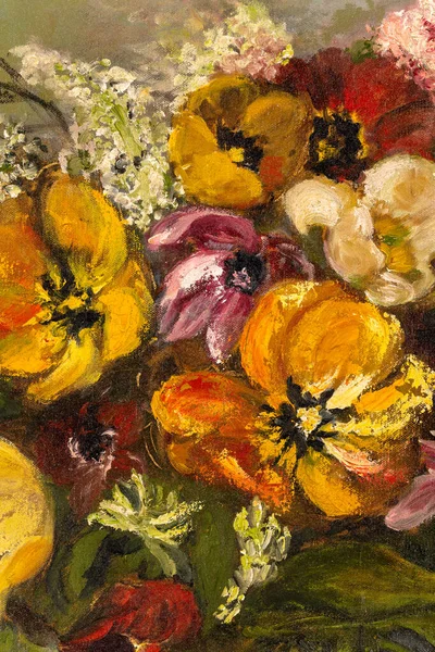 宏观的花卉静物画 描绘了各种五彩斑斓的花卉 — 图库照片