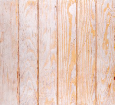 Yıpranmış beyaz ahşap doku arka planı. Beyaz lekeli ahşap reklam panosu. Dikey yön tahtaları. Dalgalı ahşap lifleri deseni.