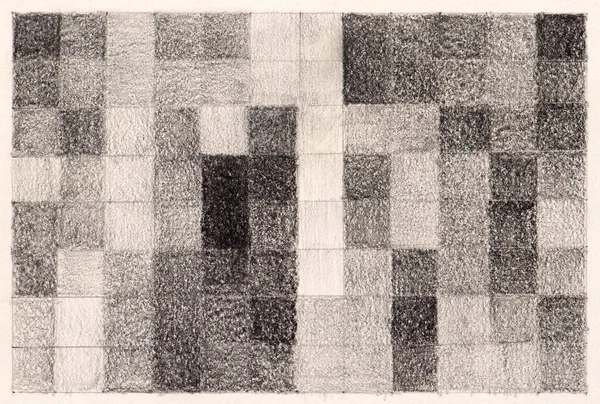 Monochrome square pattern composition with a rough texture background. Charcoal pencil drawing on paper.