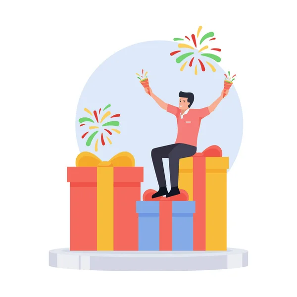 Άνθρωπος Χαρούμενος Και Κατέχουν Πυροτεχνήματα Μεταφορά Του Νέου Έτους Εορτασμού — Διανυσματικό Αρχείο