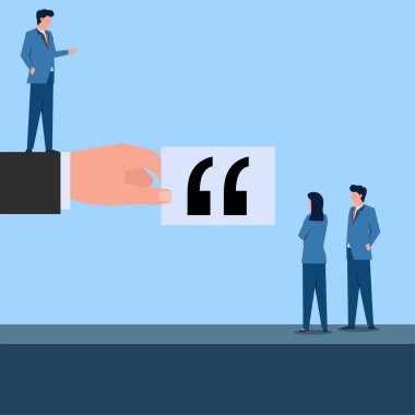 İş adamı ve kadın alıntıları görüyor. İş düz vektör çizimi.