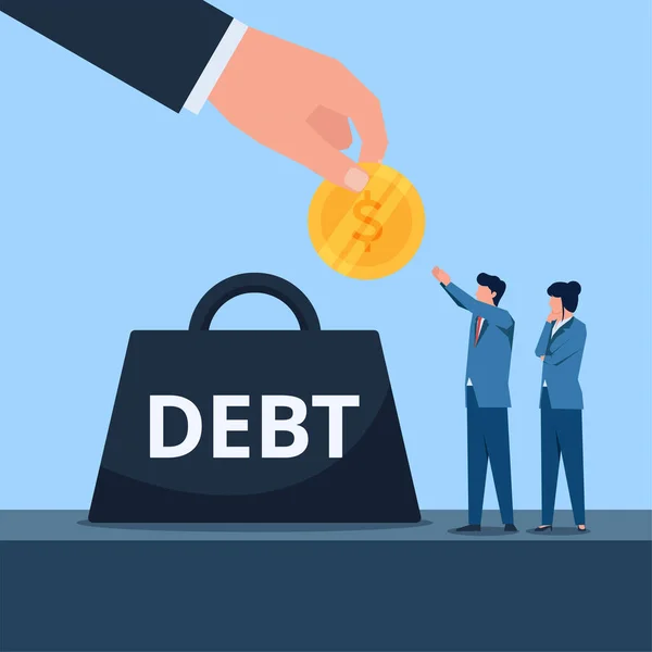 Empresários Pagam Dívidas Mão Grande Ilustração Conceito Vetor Plano Negócios — Vetor de Stock