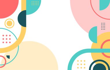 Çember Renkli Geometrik Düz Arkaplan Şablonu. Zarif bir tasarım konseptine sahip arkaplan şablonu, afiş, flayer, vs. için minimal biçim bileşimi.