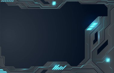 Koyu mavi ışık gelecek teknoloji arka plan şablonu. Pankart ve yüzücü için zarif bir tasarım konsepti olan arkaplan şablonu.