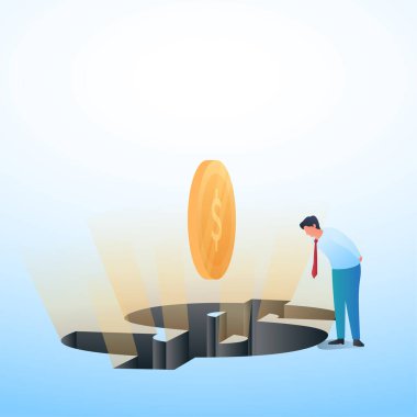 İnsanlar para sembolü şeklinde bir deliğe bakarlar ve para hologramı para tuzağı metaforu yaratır.