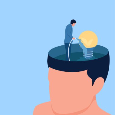 İnsanlar fikirlerin ışığını büyük kafaların üzerine yağdırır, zihnin büyümesi için bir metafor.