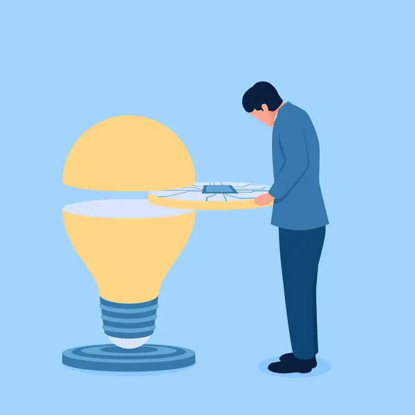 Stock vector people open the lamp of an idea and analyze it, a metaphor for idea innovation