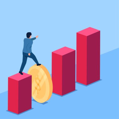 Madeni paraların üzerinde yürüyen insanlar, finansal yardım metaforu. Basit düz kavramsal çizim.