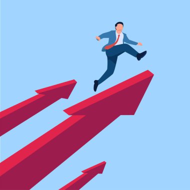 İnsanlar yukarı bakan bir oktan atlarlar, yüksek beklentiler için bir metafor. Basit düz kavramsal çizim.