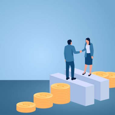 Bir erkek ve kadın aynı para basamağında el sıkışıyor, cinsiyet eşitliği için bir örnek..