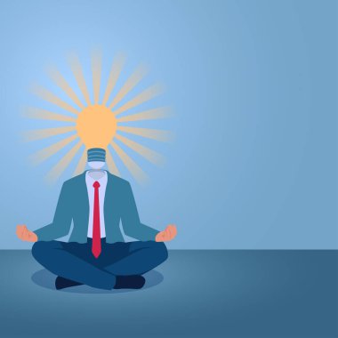 Meditasyon yapan bir adam kafasında bir fikir lambasıyla poz verir. Olumlu düşünmenin bir göstergesidir..