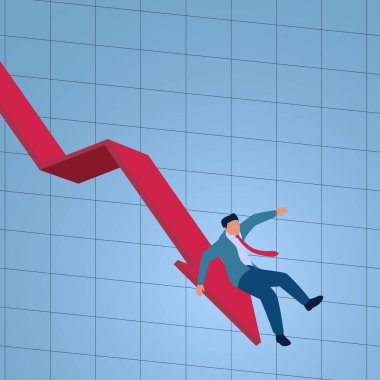 Bir adam kayar ve düşmekte olan bir tablodan aşağı düşer. Düşen bir eğilim, ekonomik kriz, düşen piyasa ve borsa çöküşü için çizimler..