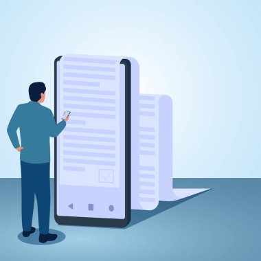 Bir adam cep telefonundaki tanıma bakıyor. Şartlar ve şartlar için illüstrasyon.