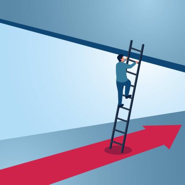 Bir adam aşağıdaki sokaktan üst kata doğru merdivenleri çıkıyor. Dönüşümün, yeniliğin ve değişimin daha iyi bir şekilde resmedilmesi..