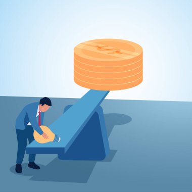 Bir adam, bir lambayı para terazisine koyar. Bir fikrin, değerli düşüncenin ve sınırsız yaratıcılığın metaforik bir gösterimi.