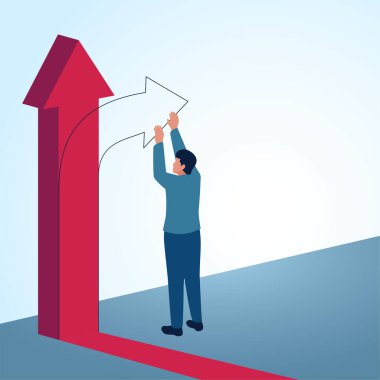 Bir adam okun yönünü değiştirir. Daha iyi değişiklikler, değişen fırsatlar ve iş stratejileri için mecazi bir örnekleme.