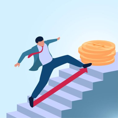 Bir adam merdivene basıyor. Kısayollar, stratejiler ve en kısa yol için mecazi bir illüstrasyon.