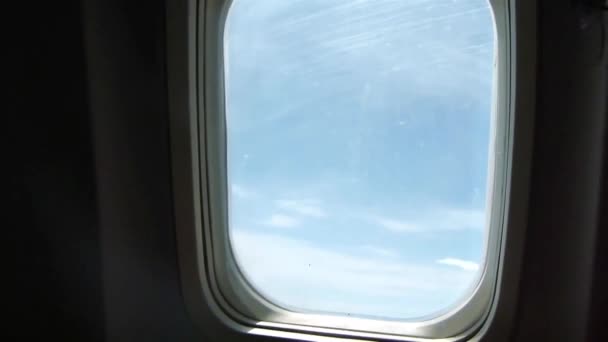Man Black Light Front Blue View Plane Window Slide Forward — Stock Video