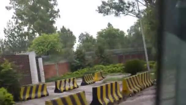 Driving Fast Tree Trunks Fence Slide Left Right — Vídeos de Stock