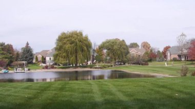 Su kaynağı, ot ve evlerin yakınındaki ağaçlarda hafif bir esinti.