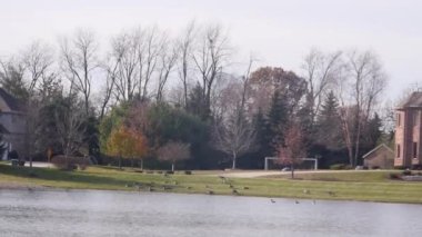 Amerikan Bayrağı ve Su Kaynağı 'nın yakınındaki Ağaç Çevresindeki Bina Sınırı. Soldan Sağa Görüntü