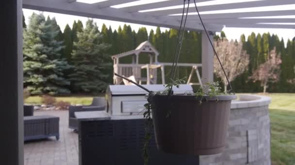 House Garden Yanında Asılı Duran Saksı Sağdan Sola Kaydır — Stok video
