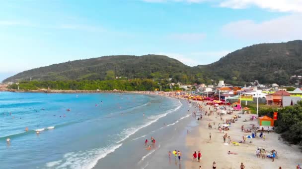 Вид Воздуха Пляж Бразилии Полный Людей Зелеными Горлышками Спине Dolly — стоковое видео