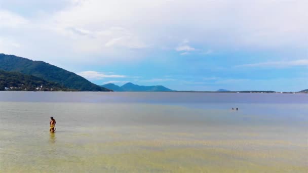 Vue Aérienne Magnifique Lac Calme Sur Île Florianopolis Brésil Crane — Video