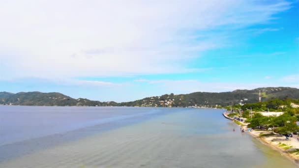 Вид Воздуха Красивое Спокойное Озеро Острове Флорианополис Бразилии Crane Front — стоковое видео