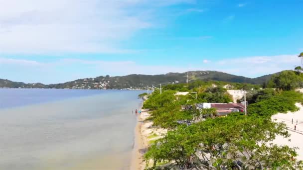 Вид Воздуха Красивое Спокойное Озеро Острове Флорианополис Бразилии Dolly Left — стоковое видео