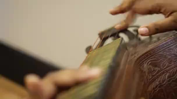 Movimiento Del Dedo Instrumento Cuerda Dolly Hacia Atrás Deslice Material — Vídeos de Stock