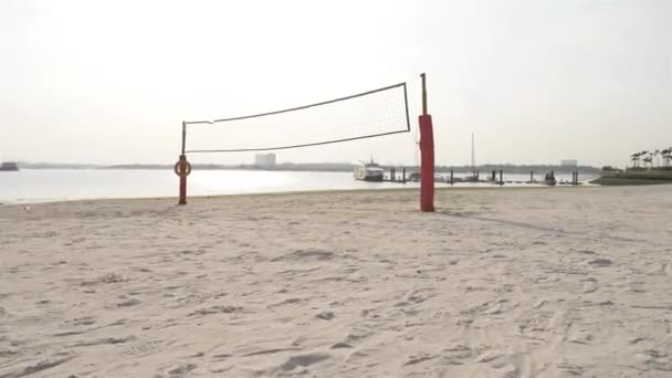 Червоний Волейбол Сітка Пляжі Правого Флангу Зліва — стокове відео