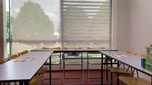 Classroom Big Window Empty Due Covid Outbreak Wide — Stock Video