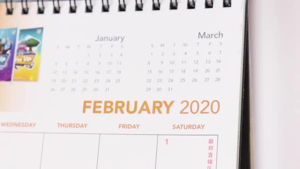 Únor 2020 Kalendář Close — Stock video