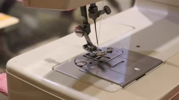 Sewing Machine White Thread Needle Close — Stock Video